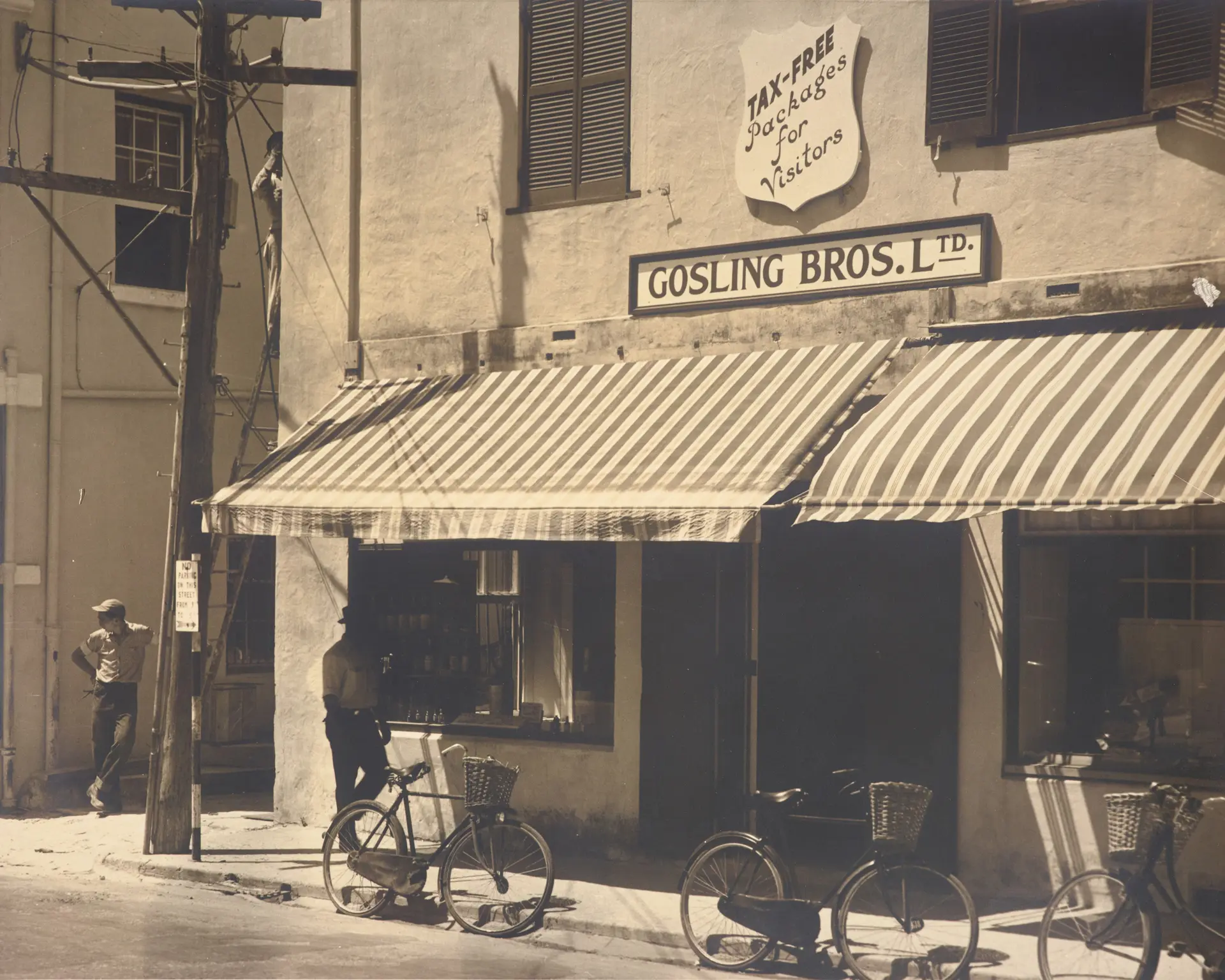 Gosling Bros. Ladengesch&auml;ft mit Markisen, historisches Foto