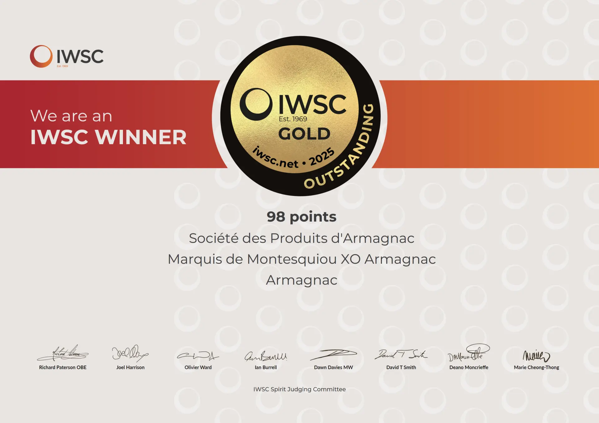 IWSC-Goldmedaille mit 98 Punkten f&uuml;r Marquis de Montesquiou XO Armagnac