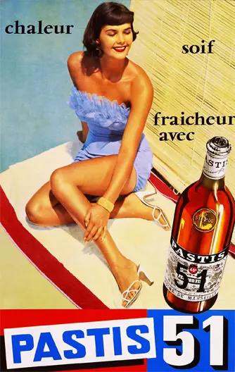 Historisches Pastis-51-Plakat mit Frau am Strand