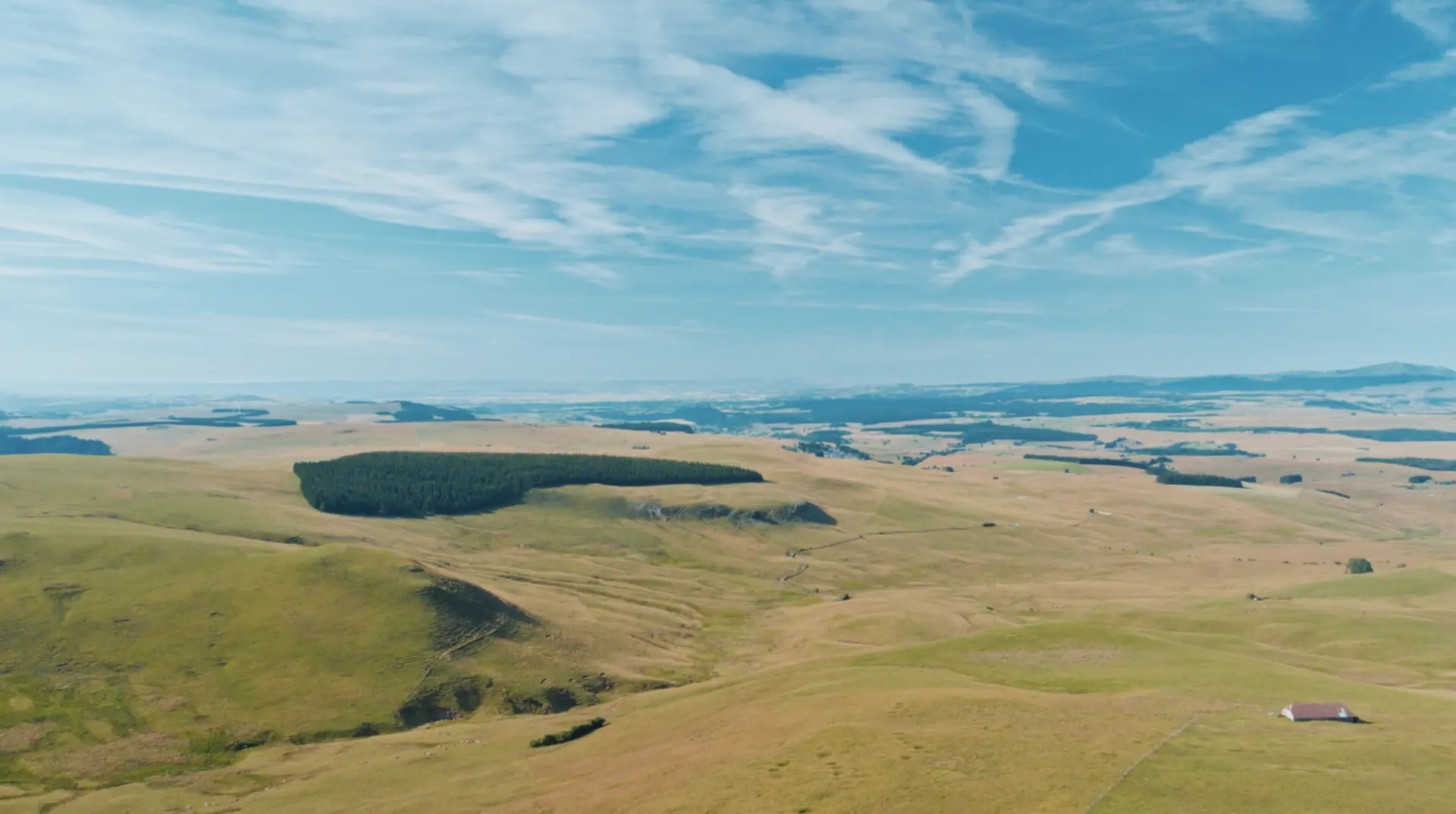 Wide Auvergne plateau with gentian meadows